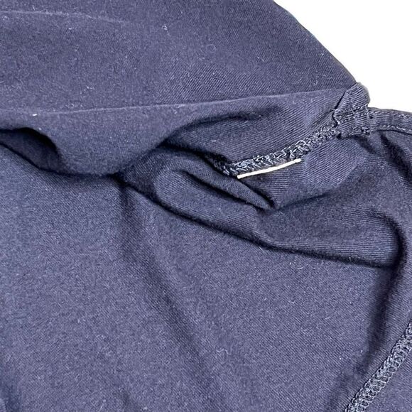 J. Crew 3/4 sleeve navy blue top with green and white striped sleeves size M - Picture 8 of 10